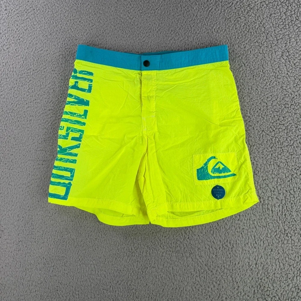 Quiksilver Board Shorts Mens 31 Neon Yellow Teal Vintage 90s Made in USA 1M25 WD